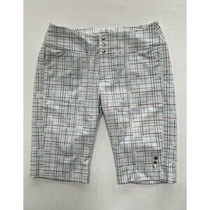 Jofit Women’s Golf Shorts Size 6 White Blue Plaid Bermudas Pockets Athleisure
